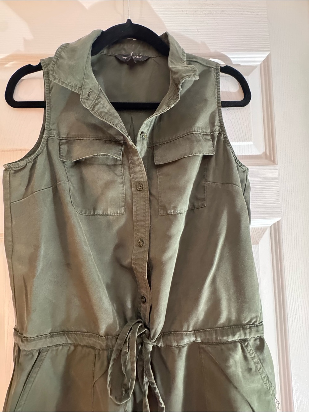 Banana Republic Olive Green Utility Romper Size 4 Sleeveless Tie Waist - Picture 2 of 5